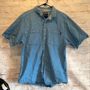 Kavu men’s short sleeve blue shirt cotton blend casual collared button down